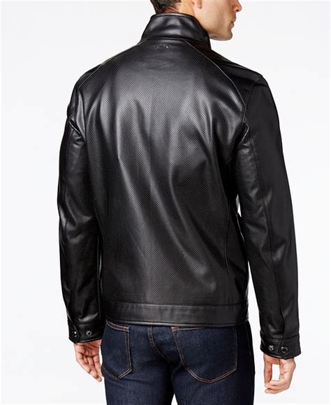 michael michael kors men's perforated leather moto jacket|Michael Kors leather jacket macy's.